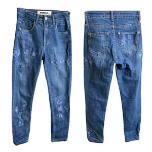 BEBELA Blue Denim Jeans Butterfly Embroidered SIZE 36/USA 4 BRAZILLIAN BRAND